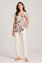 Cream Floral Patterned Women's Blouse V-Neck Loose Cut Casual Summer Blouse