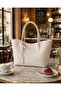 Cream Shk284 Large Volume, Zippered, Oversized, Shopper Shoulder Bag - 2