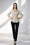 Beige 100% Cotton Long Sleeve Wide Cut Shirt with Waist Detail and Asymmetrical Closure - 2