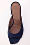 Navy Blue Suede Heeled Slippers 26098 - 5
