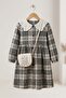 100% Cotton Plaid Patterned Girls' Dress with Embroidered Collar and Bag - 2
