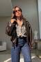 Belted Bomber Leather Jacket Aci Brown - 4