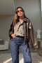 Belted Bomber Leather Jacket Aci Brown - 3