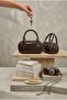 Women's Brown Wrinkled Textured Faux Leather Hand and Shoulder Bag
