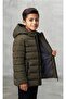 Boy's Water and Windproof Fiber Khaki Hooded Jacket - 3