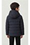 Boy's Dark Blue Hooded Jacket with Windproof Fiber - 6