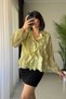 V-Neck Organic Fabric Green Transparent Women's Blouse