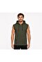 Men's Khaki Zippered Hooded Kangaroo Pocket Sleeveless Interlock Vest-Y1142