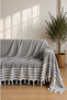 180*220 Cm. Organic 3-Seat Sofa Sofa Bed Cover Cotton Large Size Hand-Tied Multi-Purpose Cover - Anthracite - 4