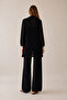 Black Openwork Cardigan - Shawl Collar Blouse and Trousers Set - 4