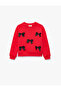 Bow-Tie Long Sleeve Crew Neck Cotton Ribbed Sweatshirt - 5