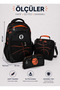 Basketball Patterned 3-Piece School Bag Set Backpack Lunch Bag Pen Holder Black Orange - 2