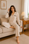 Women's Pointel Textured Buttoned Long Sleeve Pajama Set - 3