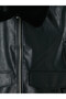Lcw Vision Black Fur Collar Women's Leather Look Jacket - 8