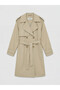 Beige Double-Breasted Collared Belted Women's Trench Coat - 8