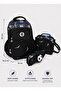 Football Themed 3-Piece School Bag Set Backpack Lunch Bag Pen Holder Primary School Black