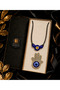 Handmade Glass Evil Eye Beaded Necklace and Stone Fatma Ana Hand Brooch Gift Set