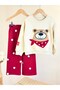 Children's Teddy Bear Embroidered Ecru School Sweatshirt and Red Polka Dot Tracksuit Set - 4