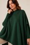 Women's Emerald Green Oversized Slit Poncho Sweater - 2