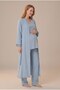 Women's Indigo Muslin Cotton Fabric Side-Tie Long Sleeve Double-Breasted Collar Maternity Nightgown Pajama Set for Easy Nursing - 2