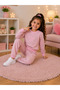 Girl's Powder Pink Stone Heart Patterned Tracksuit Set Long Sleeve Sweatshirt and Wide Leg Bottoms 2-Piece Set - 2