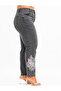 Plus Size Washed Denim Lace Appliqué Pearl Stone Detailed Women's Trousers - 6