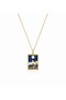 Women's Gold Color Navy Blue Enameled La Stella Star Figured Rectangular Steel Necklace - 3