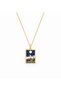 Women's Gold Color Navy Blue Enameled La Stella Star Figured Rectangular Steel Necklace