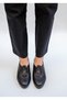 1436 Eren Shoes&Bag Genuine Leather Elastic Buckle Detailed Thick Heeled Women's Casual Shoes Real Leather Black - 6