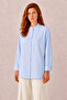 Cuff Detailed High Collar Blue Plain Shirt 10791 - 2