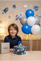 Space Themed Rocket Figured Blue Silver Glitter Number Candle and Balloon Stand Set - Birthday Party Decorations (0-9 Years) - 4