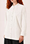 Cuff Detailed High Collar Ecru Plain Shirt 10791 - 3