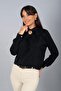 Women's Pleated Front Long Sleeve Crepe Satin Blouse - 2