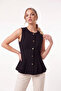 Women's Sleeveless Buttoned Pleated Peplum Blouse Crew Neck Stylish Top - 2