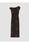Esvab • Modern & Distinctive Wide Roba Collar Leopard Embroidered Drawstring Dress