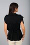 Women's Buttoned Front Crepe Satin Blouse with Shoulder Epaulettes and Elastic Waist - 4