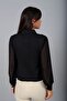 Women's Double-Breasted Collar Transparent Chiffon Sleeves Shiny Buttoned Blouse - 4