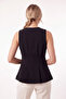 Women's Sleeveless Buttoned Pleated Peplum Blouse Crew Neck Stylish Top - 5