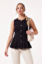 Women's Sleeveless Buttoned Pleated Peplum Blouse Crew Neck Stylish Top - 4