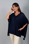 Women's V-Neck Side Button Detailed Vertical Stone Embroidered Pompom Plus Size Poncho