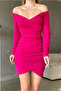 Women's double-breasted collar ruched mini long sleeve dress - 3