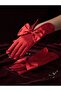 Red Satin Bow Detailed Bridal Gloves, Wedding Engagement Wedding Costume Event and Graduation Accessory - 7