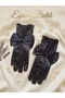 Black Satin Bow Detailed Bridal Gloves, Wedding Engagement Wedding Costume Event and Graduation Accessory - 7