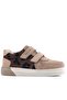Rakerplus 3751-Bjkl Beige Brown Leopard Pattern 100% Genuine Leather Velcro Boys' Sneaker