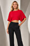 Women's Cotton Stretchy Bat Sleeve Boat Neck Crop Blouse Mdm2024 - 5