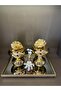 Decorative Mirrored Tray 37X25 cm Rectangular Presentation and Living Room Tray with Gold Mesh Frame - 2