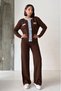 Women's Brown Denim Jean Detailed Buttoned Cardigan and Wide-Leg Knitwear Pants Bottom-Top Two-Piece Set