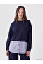 Lcw Modest Navy Blue Soft Touch Striped Women's Sweatshirt Tunic
