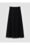 Lcw Modest Black Elastic Waist Ruched A-Line Skirt - 3