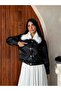 Women's Leather Jacket with Fur Collar Detail - 7